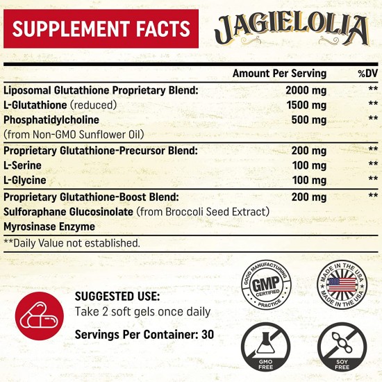 Jagielolia Liposomal Glutathione Dietary Supplement 2000 mg with L-Serine, L-Glycine & Sulforaphane